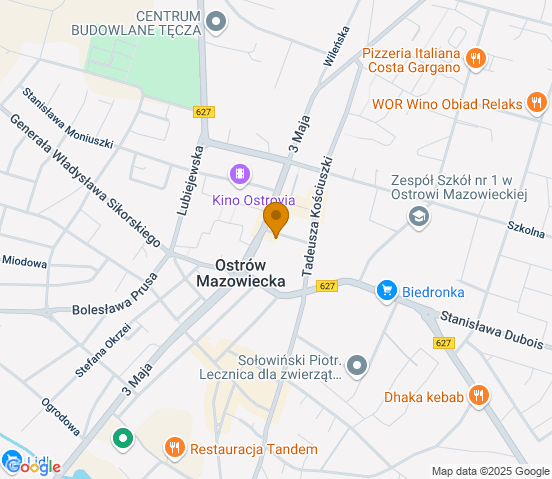 Mapa dojazdu do hurtowni motoryzacyjnej w miejscowości Ostrów Mazowiecka