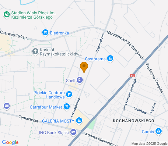 Mapa dojazdu do hurtowni motoryzacyjnej w miejscowości Płock