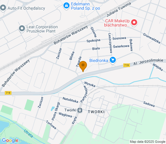 Mapa dojazdu do hurtowni motoryzacyjnej w miejscowości Pruszków