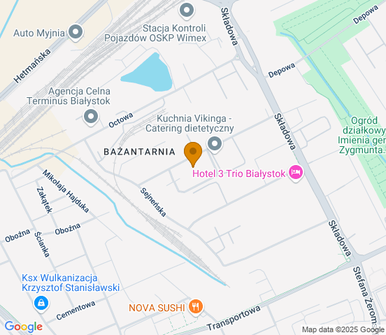 Mapa dojazdu do hurtowni motoryzacyjnej w miejscowości Białystok