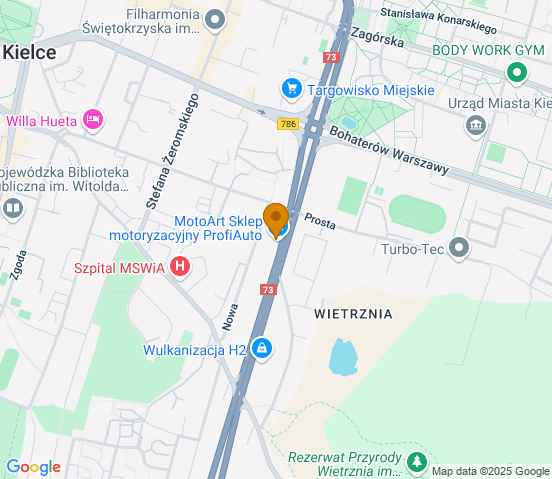 Mapa dojazdu do hurtowni motoryzacyjnej w miejscowości Kielce