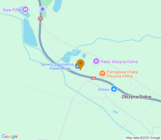 Mapa dojazdu do warsztatu samochodowego w miejscowości Olszyna Dolna