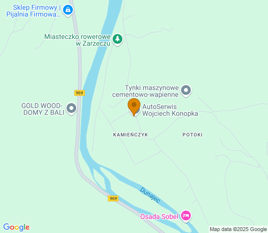 Mapa dojazdu do warsztatu samochodowego w miejscowości Łącko