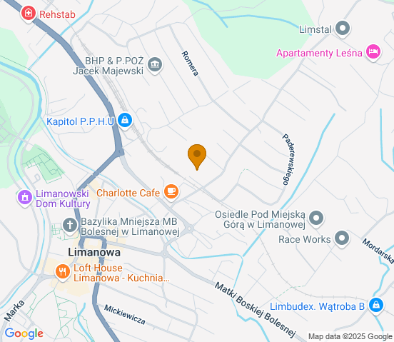 Mapa dojazdu do warsztatu samochodowego w miejscowości Limanowa