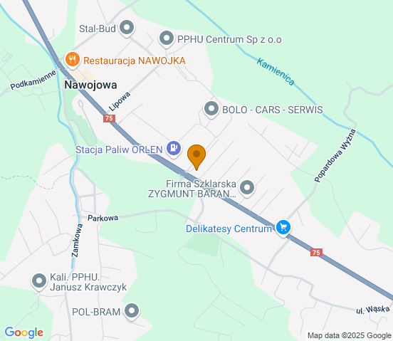 Mapa dojazdu do warsztatu samochodowego w miejscowości Nawojowa
