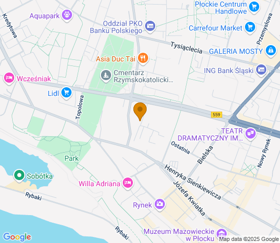 Mapa dojazdu do warsztatu samochodowego w miejscowości Płock
