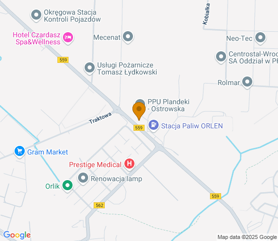 Mapa dojazdu do warsztatu samochodowego w miejscowości Płock