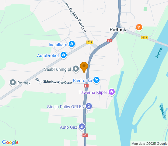 Mapa dojazdu do warsztatu samochodowego w miejscowości Pułtusk