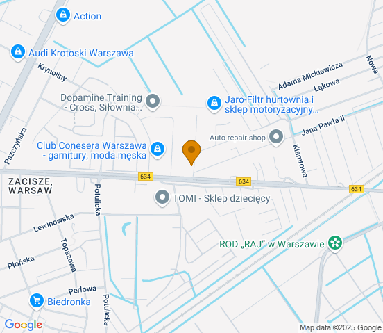 Mapa dojazdu do warsztatu samochodowego w miejscowości Warszawa