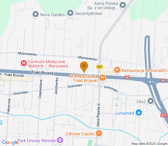 Mapa dojazdu do warsztatu samochodowego w miejscowości Warszawa