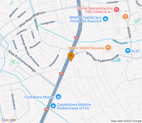 Mapa dojazdu do warsztatu samochodowego w miejscowości Rzeszów