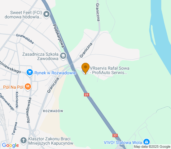 Mapa dojazdu do warsztatu samochodowego w miejscowości Stalowa Wola