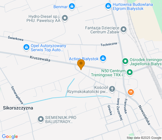 Mapa dojazdu do warsztatu samochodowego w miejscowości Białystok