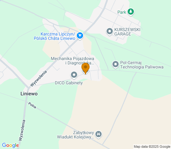Mapa dojazdu do warsztatu samochodowego w miejscowości Liniewo