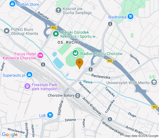 Mapa dojazdu do warsztatu samochodowego w miejscowości Chorzów