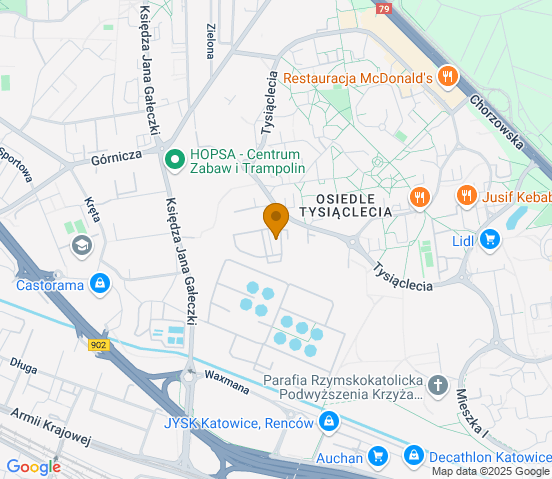 Mapa dojazdu do warsztatu samochodowego w miejscowości Katowice