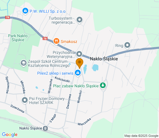 Mapa dojazdu do warsztatu samochodowego w miejscowości Nakło Śląskie